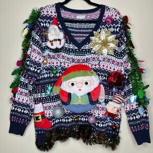 Ugly Christmas Sweater Squishmallow Santa LIGHTS UP Tinsel Party Winner Large